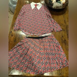 Zara Red and Black Patterned Skort and blouse Set